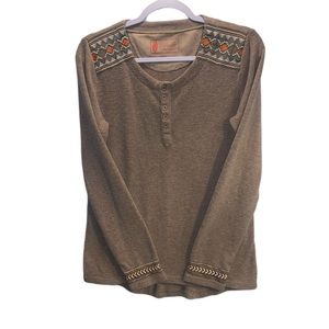 Outback Trading Julie Tee Women's Henley Aztec
Western Pullover Brown Size M